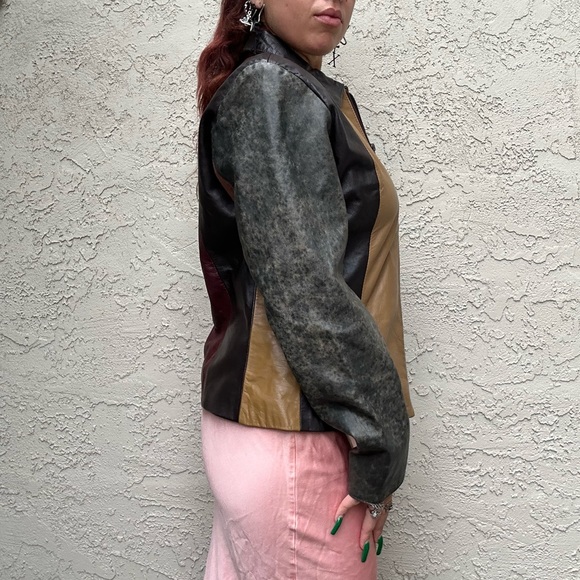 Y2k Leather Moto Jacket, Neutral, Made in Italy, Boho, Hippie, Penny Lane - Picture 9 of 10